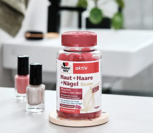 Doppelherz aktiv Haut + Haare + Nagel Gums 210g, Комплекс с цинком, биотином и витамином С для поддержанию нормального состояния кожи, волос и ногтей, 60 жевательных таблеток