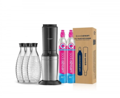 SodaStream CRYSTAL 3.0 Upgrader Pack, Аппарат для газирования воды, 3 стеклянные бутылки 0,7 л + 2 CO баллона, домашняя газированная вода, премиум дизайн