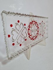 Блюдо винтажное "Красные сердечки" для закусок, прямоуг., 33.5 x 15 см, Германия, 1960-70гг.