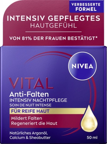 NIVEA Anti-Falten Intensiv Nachtpflege, 50 ml, Нивеа ночной крем пантенол, масло ши, аргановое масло против морщин 50 мл