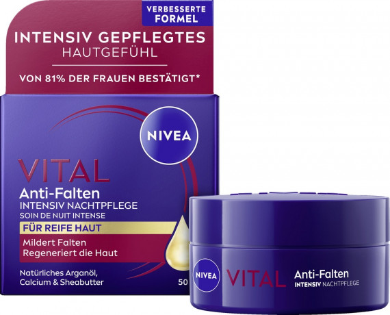 NIVEA Anti-Falten Intensiv Nachtpflege, 50 ml, Нивеа ночной крем пантенол, масло ши, аргановое масло против морщин 50 мл