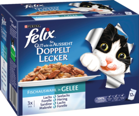 Felix Влажный корм Для кошек, So gut wie es aussieht Doppelt lecker, Multipack Fisch Смесь в желе, 12 x 100g, 1,2 кг