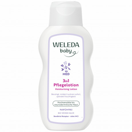 WELEDA BABY DERMA WEIssE MALVE Pflegelotion, 200 ml, Детский увлажняющий лосьон с белой мальвой без отдушки для очень чувствительной кожи, 200 мл