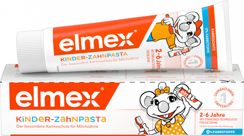 elmex Zahnpasta Kinder, 2-6 Jahren, 50 ml, Детская зубная паста для защиты молочных зубов от кариеса с фторидом, 2–6 лет, 50 мл
