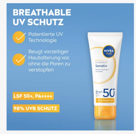 NIVEA SUN Sonnenfluid Gesicht sensitiv, LSF 50+, Солнцезащитный флюид для чувствительной кожи лица, SPF 50+, 40 мл