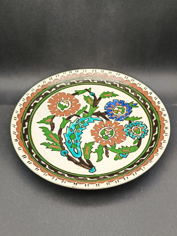 Тарелка декоративная винтажная с ярким цветочным декором, керамика, 22 см, Турция, 1970-80гг.
