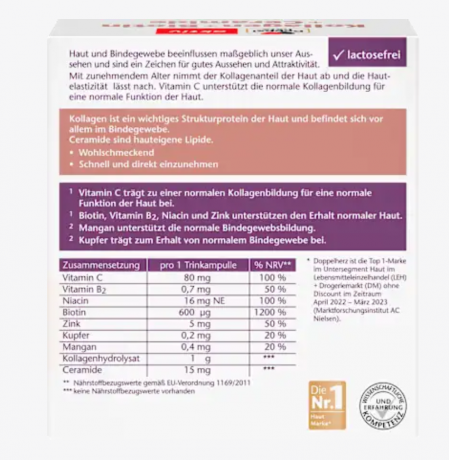 Doppelherz Kollagen + Biotin + Ceramide Trinkampullen 10 St, 250 ml, Ампулы для питья с коллагеном, биотином и церамидами, 25мл х 10 штук