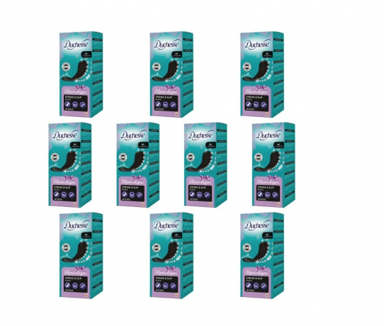 Duchesse Slipeinlagen String & Slip Black, 28st x 10packs, ежедневные прокладки женские для стрингов (Германия), черные тонкие, незаметные на белье, дышащие без отдушек 28шт x 10упаковок