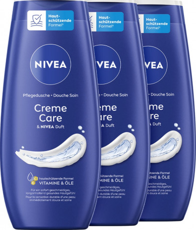NIVEA Pflegedusche Creme Care, 750 ml (3x250 ml), Нивеа Крем гель для душа с классическим ароматом NIVEA, миндальное масло, набор, 750 мл