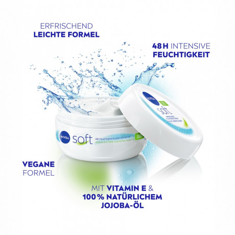 NIVEA Soft Creme, 100 ml, Нивеа Освежающий увлажняющий крем, масло жожоба и витамин E, для лица тела и рук, 100 мл