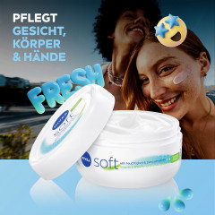 NIVEA Soft Creme, 100 ml, Нивеа Освежающий увлажняющий крем, масло жожоба и витамин E, для лица тела и рук, 100 мл