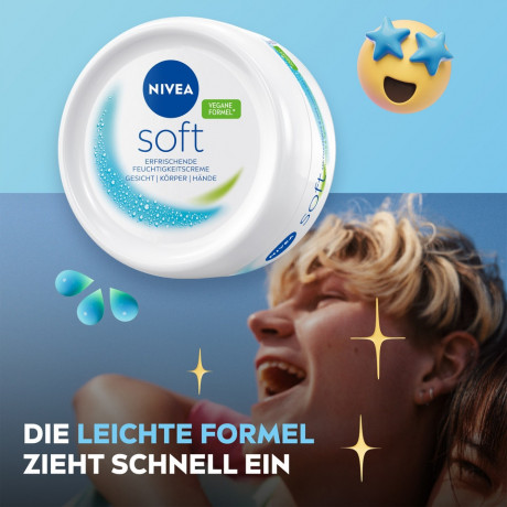 NIVEA Soft Creme, 100 ml, Нивеа Освежающий увлажняющий крем, масло жожоба и витамин E, для лица тела и рук, 100 мл