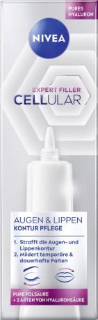 NIVEA Cellular Expert Filler Augen & Lippen Konturpflege, 15 ml, Нивеа крем для глаз гиалуроновая кислота, масло ши, креатин anti-age 15 мл