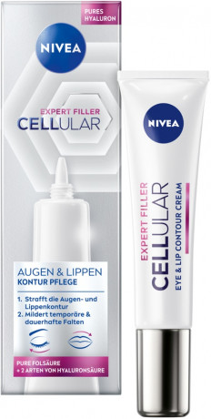 NIVEA Cellular Expert Filler Augen & Lippen Konturpflege, 15 ml, Нивеа крем для глаз гиалуроновая кислота, масло ши, креатин anti-age 15 мл