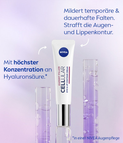 NIVEA Cellular Expert Filler Augen & Lippen Konturpflege, 15 ml, Нивеа крем для глаз гиалуроновая кислота, масло ши, креатин anti-age 15 мл