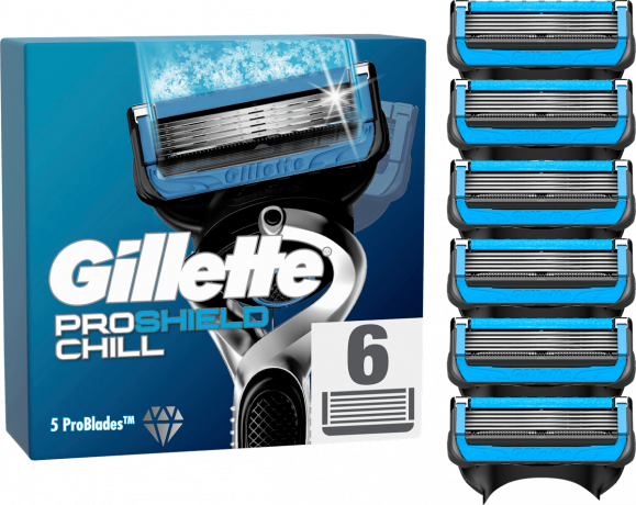 GILLETTE Rasierklingen, ProShield Chill, 6 St, Джилетт Сменные кассеты ProShield Chill с охлаждающим эффектом, 6 шт.