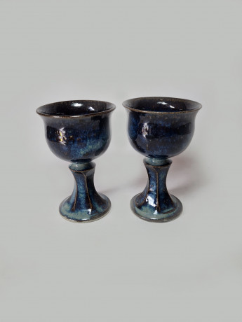 Бокал винтажный, сине-зеленый фарфор, 12 x 7см, Германия, 1960-70гг.