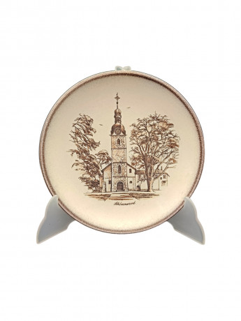 Тарелка декоративная винтажная "Комунна Шёненверд (Швейцария)", в коричневых тонах, керамика, 18.5 см, Германия, 1970-80гг.