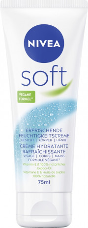 NIVEA Soft Creme, 75 ml, Нивеа Освежающий увлажняющий крем, масло жожоба и витамин E, для лица тела и рук, 75 мл