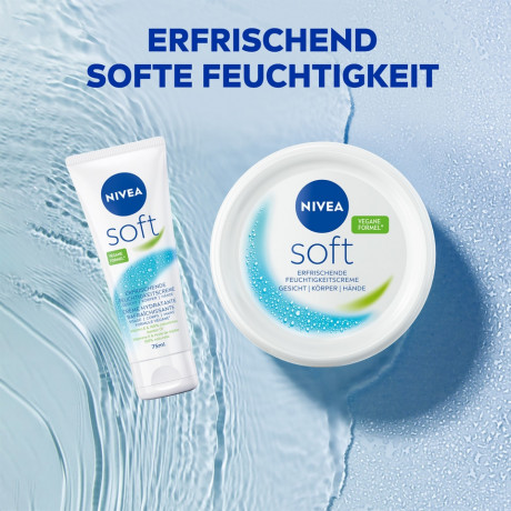 NIVEA Soft Creme, 75 ml, Нивеа Освежающий увлажняющий крем, масло жожоба и витамин E, для лица тела и рук, 75 мл