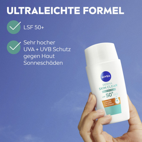 NIVEA Derma Skin Clear Daily UV-Fluid LSF 50+, 40 ml, Нивеа Дневной UV-флюид для лица, SPF 50+, салициловая кислота и ниацинамид, для проблемной кожи, 40 мл