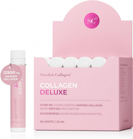Swedish Collagen  Deluxe Shots, 30x25ml, Морской коллаген 12500 мг (Швеция), 30 питьевых шотов по 25мл, с гиалуроновой кислотой