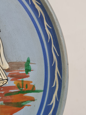 Тарелка декоративная винтажная, синяя керамика в греческом стиле, 28 x 3 см, Греция, 1970-80гг.