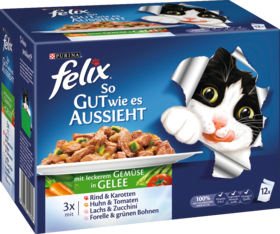 Felix Влажный корм Для кошек, So gut wie es aussieht с Овощи	 в желе, Multipack 12x100g, 1,2 кг