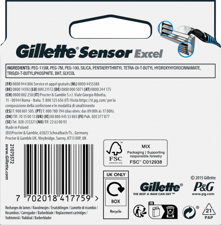 GILLETTE Rasierklingen, Sensor Excel, 10 St, Джилетт Сменные кассеты Sensor Excel с двумя лезвиями, 10 шт.
