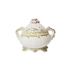 BASSANO Керамическая ваза для сладостей на ножках с рельефным рисунком и с крышкой &quot;Роза&quot;, 16см х 22см, Италия, 1960-70гг.