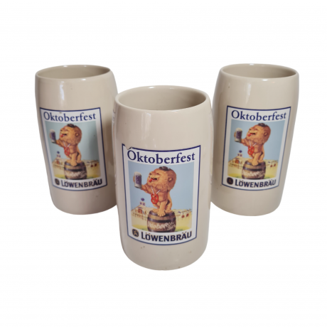 Немецкая пивная кружка винтажная Lowenbrau / Oktoberfest с изображением льва, керамика, 3 шт., 0.5 л, 15 см, Германия, 1970-80гг.