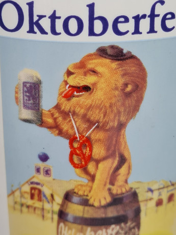 Немецкая пивная кружка винтажная Lowenbrau / Oktoberfest с изображением льва, керамика, 3 шт., 0.5 л, 15 см, Германия, 1970-80гг.