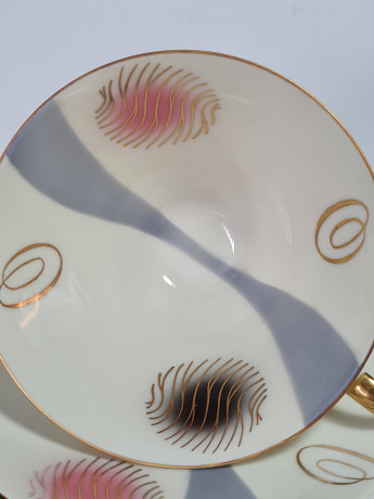 Чайное трио винтажное Weissen Stadt / DRW Bavaria с абстрактным декором, фарфор, Германия, 1970-80гг.