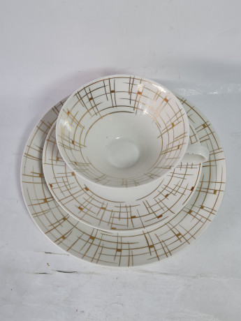 Чайное трио винтажное Kerze Symbol в бело-золотых оттенках, фарфор, Германия, 1960-70гг.