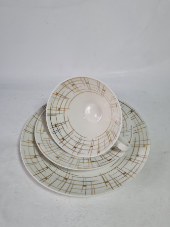 Чайное трио винтажное Kerze Symbol в бело-золотых оттенках, фарфор, Германия, 1960-70гг.
