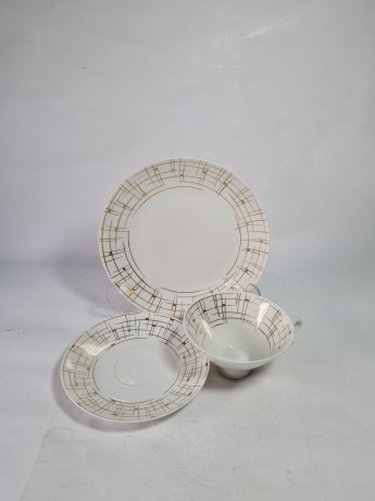 Чайное трио винтажное Kerze Symbol в бело-золотых оттенках, фарфор, Германия, 1960-70гг.