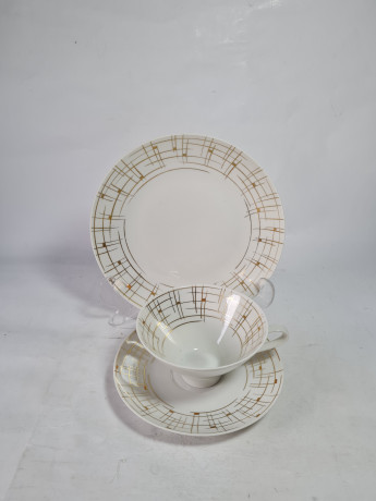 Чайное трио винтажное Kerze Symbol в бело-золотых оттенках, фарфор, Германия, 1960-70гг.