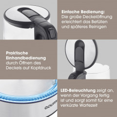 GOURMETmaxx GOURMETmaxx Wasserkocher Glas LED-Beleuchtung 1,7L Antikalkfilter, 1.7 l, 2200,00 W, automatischer Abschalter Чайник GOURMETmaxx стеклянный со светодиодной подсветкой, фильтр от накипи 1,7 л, 1,7 л, 2200,00 Вт, автоматическое отклчение