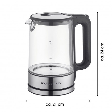 GOURMETmaxx GOURMETmaxx Wasserkocher Glas LED-Beleuchtung 1,7L Antikalkfilter, 1.7 l, 2200,00 W, automatischer Abschalter Чайник GOURMETmaxx стеклянный со светодиодной подсветкой, фильтр от накипи 1,7 л, 1,7 л, 2200,00 Вт, автоматическое отклчение