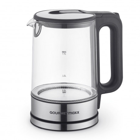 GOURMETmaxx GOURMETmaxx Wasserkocher Glas LED-Beleuchtung 1,7L Antikalkfilter, 1.7 l, 2200,00 W, automatischer Abschalter Чайник GOURMETmaxx стеклянный со светодиодной подсветкой, фильтр от накипи 1,7 л, 1,7 л, 2200,00 Вт, автоматическое отклчение