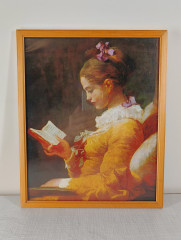 Картина/постер винтажная Жан Оноре Фрагонар &quot;Молодая читательница (1769)&quot;, в раме, 32 х 26 см, Германия, 1980-90гг.