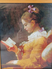 Картина/постер винтажная Жан Оноре Фрагонар &quot;Молодая читательница (1769)&quot;, в раме, 32 х 26 см, Германия, 1980-90гг.