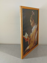 Картина/постер винтажная Жан Оноре Фрагонар &quot;Молодая читательница (1769)&quot;, в раме, 32 х 26 см, Германия, 1980-90гг.