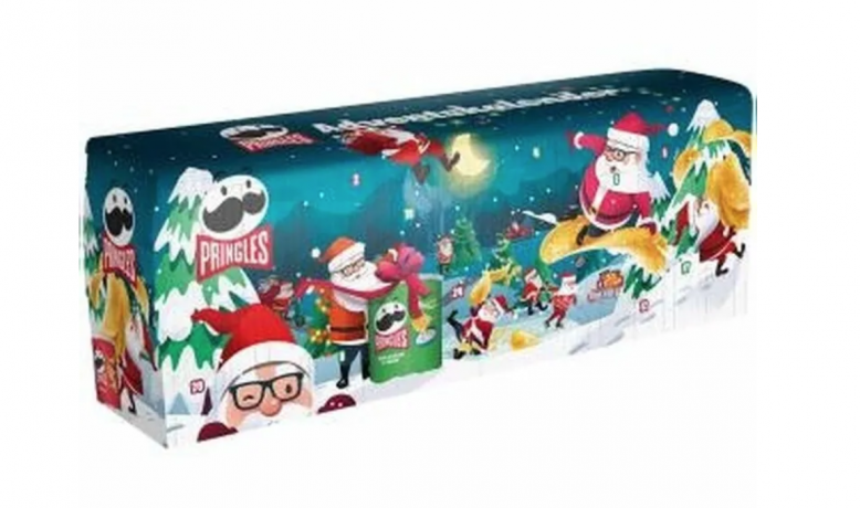 Pringles Pringles Pringles Адвент-календарь лимитированной праздничной коллекции 2025, 24 баночки чипсов, 1085 г turkis 2024 Адвент-календарь, 7 вкусов чипсов, 69см x 27см x 17см, 1085 грамм