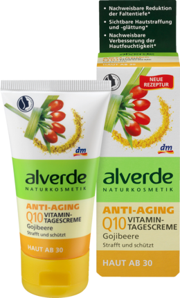 alverde NATURKOSMETIK Anti-Aging Q10 Vitamin-Tagescreme Gojibeere Крем для лица Антивозрастной эффект Q10 Витамины и Дневной крем с ягодами годжи, 50 мл