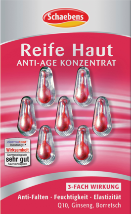 Schaebens Reife Haut 7st x 10packs, Концентрат для зрелой кожи  с Q10, с экстрактом Корня Женьшеня и Эхиума, для уменьшения морщин, капсулы, 7 шт x 10 упаковок