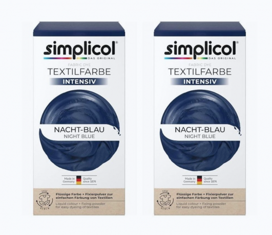 Simplicol Nacht-Blau 2stk, Краска для ткани синяя  интенсивная, жидкая, для стиральной машины 40 , 150 мл + фиксатор 400 г, 2 штуки