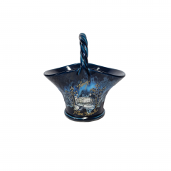 Декоративная корзина с изображением Площади Станислава г. Нанси, Франция, темно-синий фарфор, 15,5 x 12,5 x 17 см, Франция, 1960-70гг.