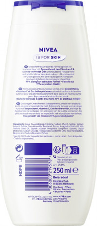 NIVEA Pflegedusche Creme Protect & Dexpanthenol, 250 ml, Нивеа Крем гель для душа с декспантенолом, миндальное масло, витамины C и E, восстановление, 250 мл