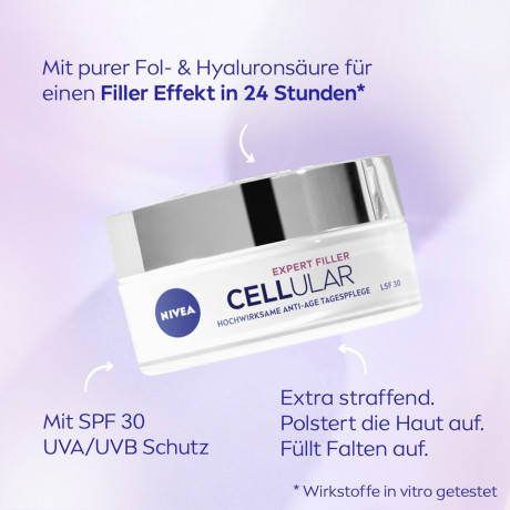 NIVEA Cellular Expert Filler Hochwirksame Anti-Age Tagespflege LSF 30, 50 ml, Нивеа Дневной крем для лица anti-age, SPF 30, гиалурон и фолиевая кислота, заполнение морщин, 50 мл